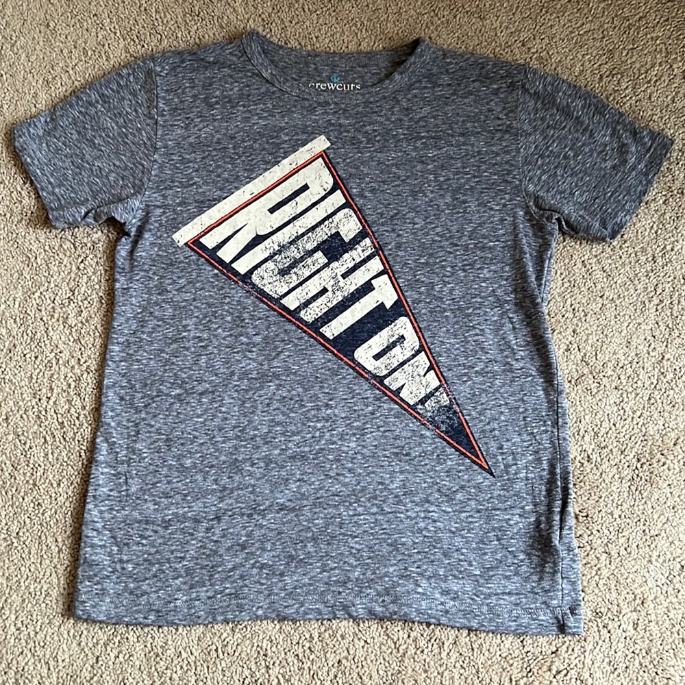 J. Crew Crewcuts Gray Right On Pennant Flag Graphic Tee Shirt Boys Sz 12